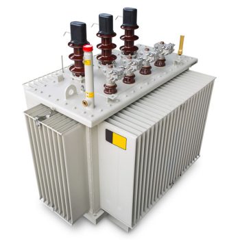 Three phase (630 kVA) corrugated fin hermetically sealed type oil immersed transformer, isolated on white background with clipping path